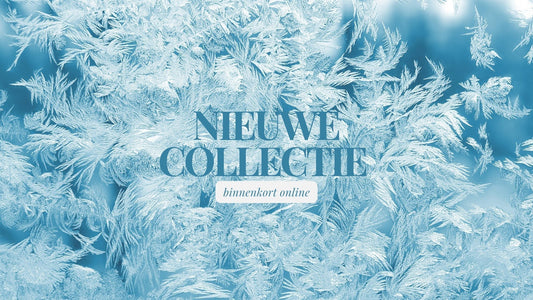Promotionele banner van CECELYN met de tekst "NIEUWE COLLECTIE" en "binnenkort online" in blauw-witte tinten.