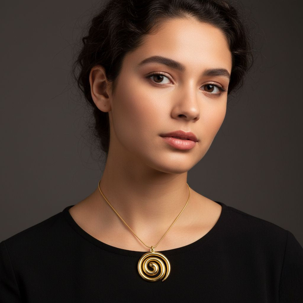 Model draagt spiraalhanger ketting