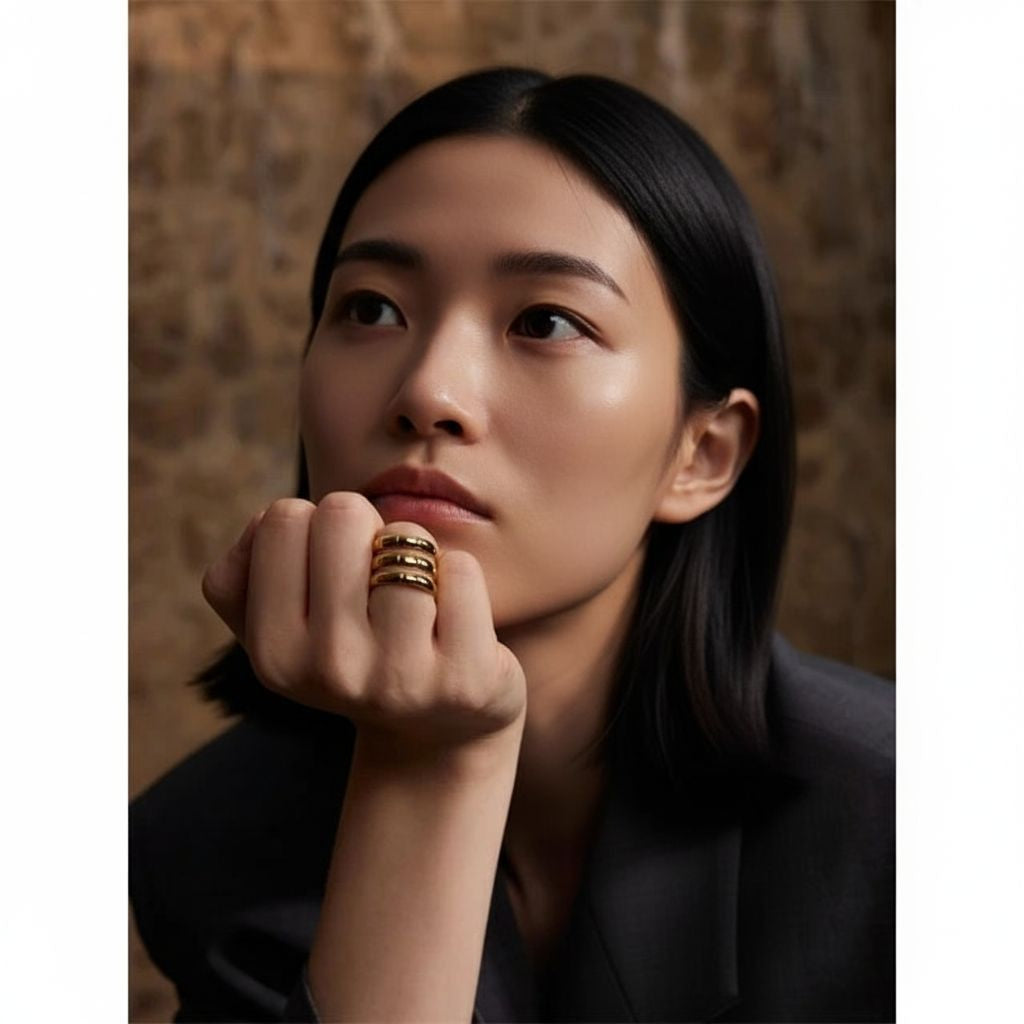 Model draagt spiraalvormige ring